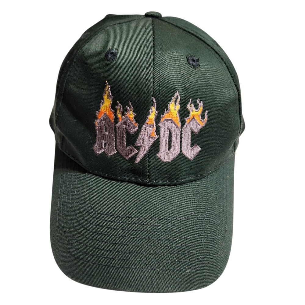 AC/DC‎ Band Hat Dark Green Flame Logo Embroidered Snapback Baseball Cap Mens